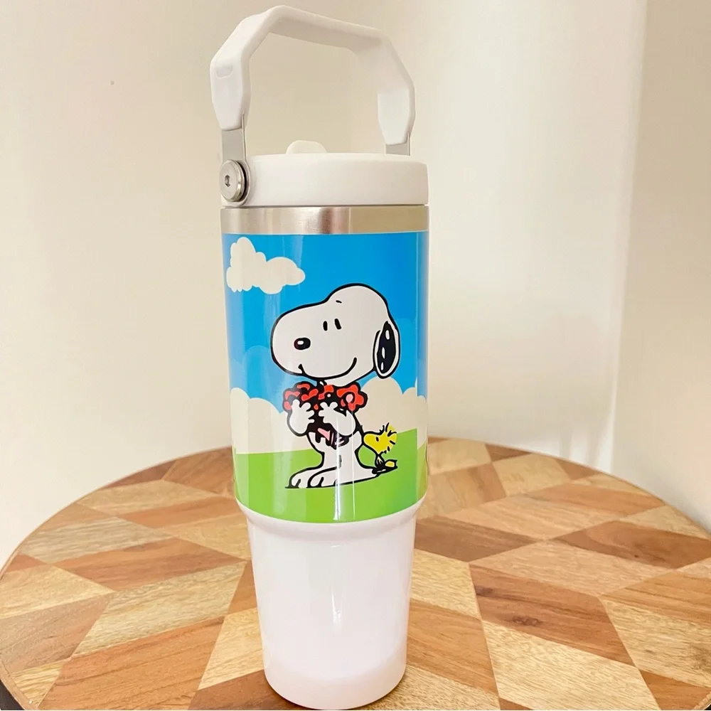 Snoopy 30oz Tumbler Flip Straw with handle. 30 oz cups Birthday gift for her.